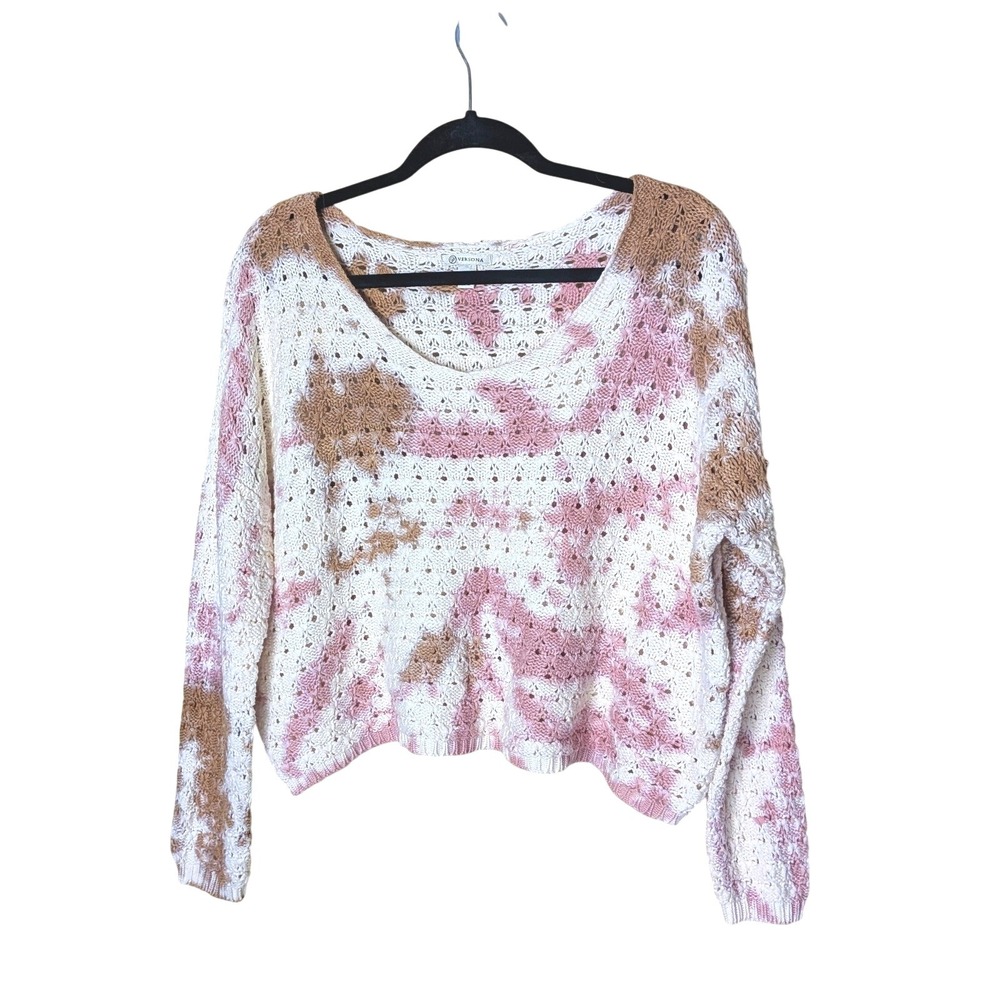 Versona Crochet Knit Sweater Sz M Boho Tie-Dye Pullover‎ Top